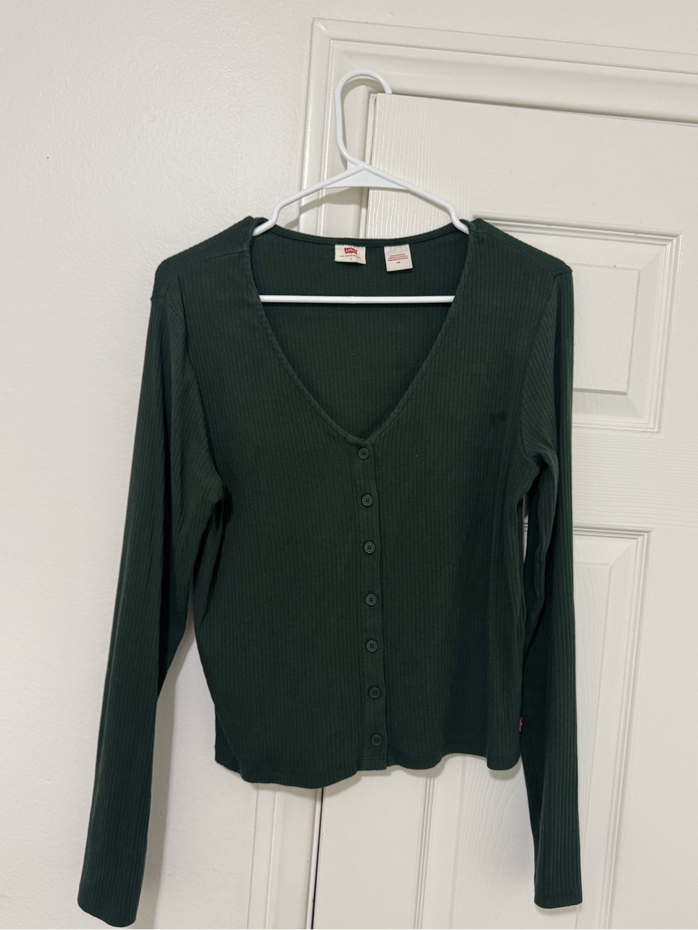 Levi's Dark Green Ribbed Button-Down Top